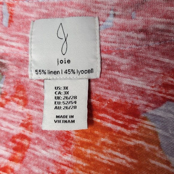 Joie Linen Lyocell Button Top 3X Orange Floral Blouse Light Boho Art to Wear - Picture 3 of 10